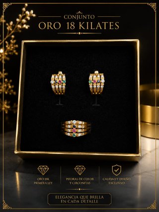 Conjunto Anillo y Pendientes + Circonitas Oro18kt
