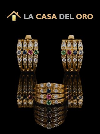 Conjunto Anillo y Pendientes + Circonitas Oro18kt