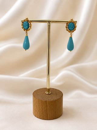 Pendientes Oro 18kl Coral Azul Ref. ALM-TRA1927