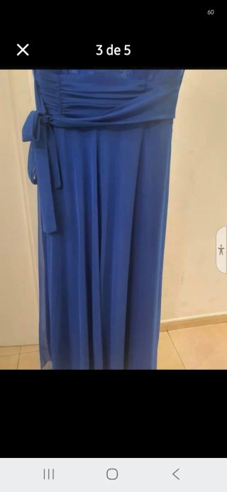 Vestido azul con bordado de plumas