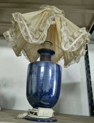 Candeeiro de Mesa Vintage Cerâmica Azul