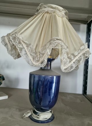 Candeeiro de Mesa Vintage Cerâmica Azul