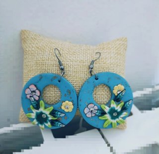 Pendientes Aro Azul Flores