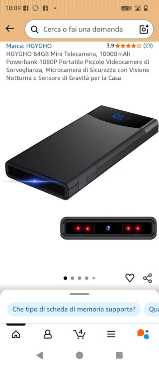 Powerbank 10000mAh con Telecamera Nascosta 64GB