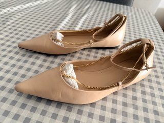 Manoletinas Zara Piel Beige Cadena