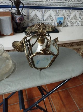 2 Lámparas Techo Cristal y Metal Doradas