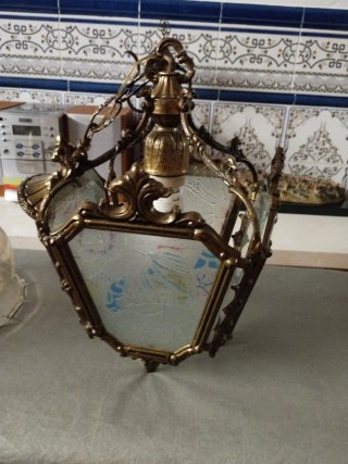 2 Lámparas Techo Cristal y Metal Doradas