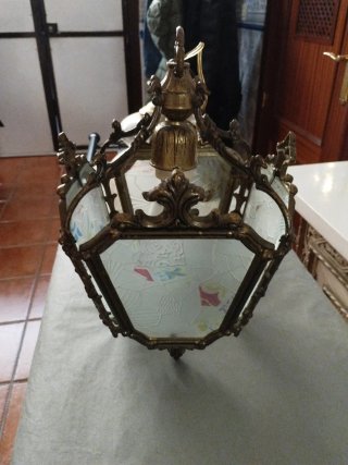 2 Lámparas Techo Cristal y Metal Doradas