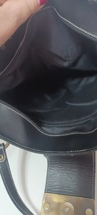 Bolso Cuero Artesanal Vintage Negro/Plata