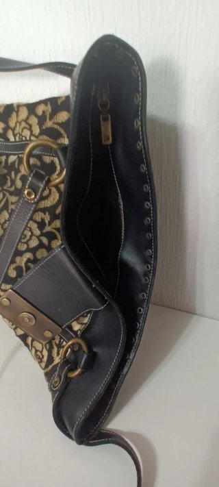Bolso Cuero Artesanal Vintage Negro/Plata