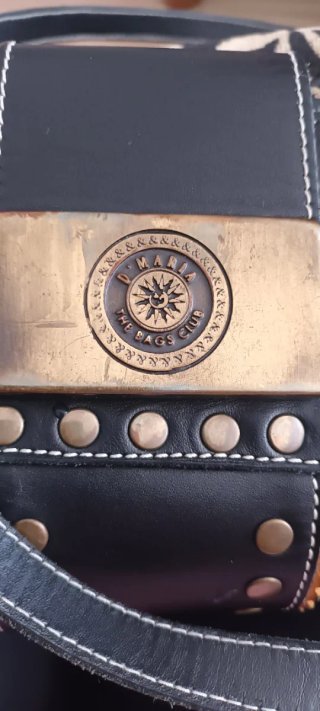 Bolso Cuero Artesanal Vintage Negro/Plata
