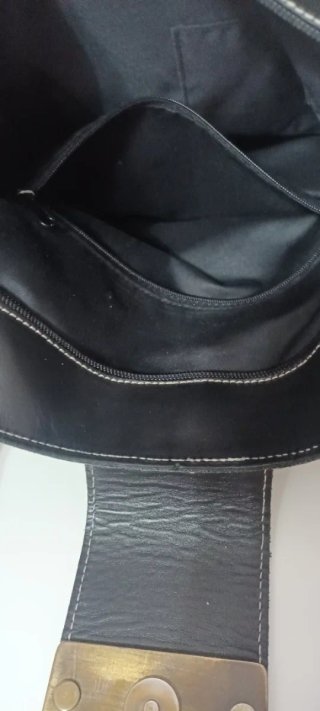 Bolso Cuero Artesanal Vintage Negro/Plata