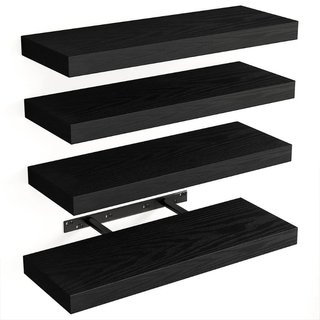 Set 4 Mensole da Parete Nero in Legno Scaffali a Muro