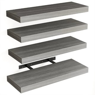 Set 4 Mensole da Parete Grigio in Legno Scaffali a Muro
