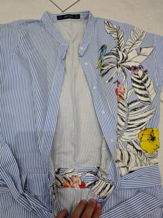 Mono Zara righe blu e bianco floreale