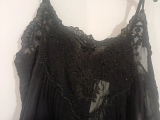Top Zara Lencero Negro Abalorios
