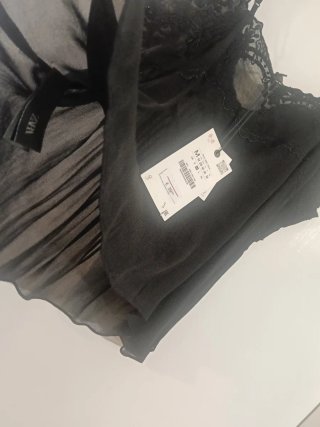 Top Zara Lencero Negro Abalorios