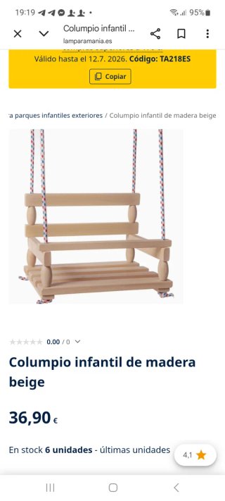 Columpio de madera para niños
