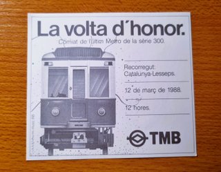 Billete Conmemorativo Metro Barcelona TMB
