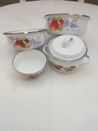 Juego Cacerolas Esmaltadas Vintage Frutas
