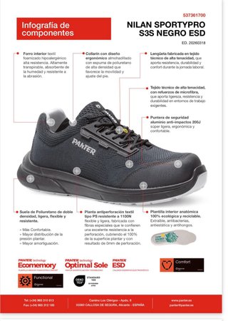 Zapatos Panter Nylan S3 Negro Todas las tallas