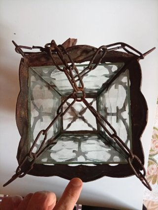 Farol antiguo hojalata y hierro forjado