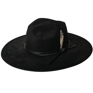 Sombrero Fedora Negro Ala Ancha Unisex con Pluma