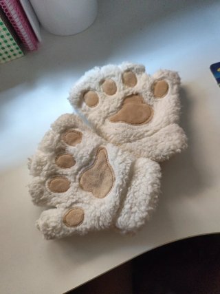Guantes de gatito peludos color crema