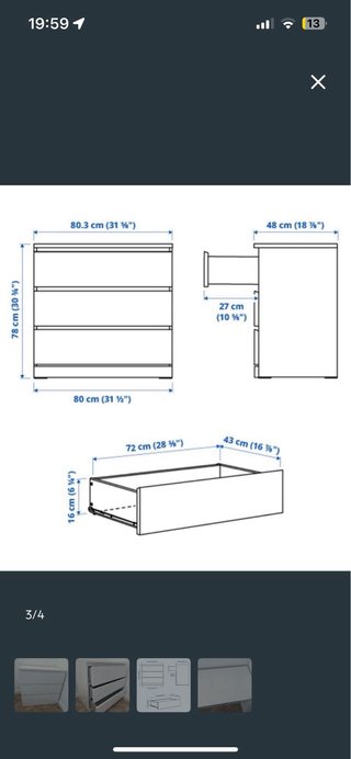 Cómoda Malm 3 cajones blanca