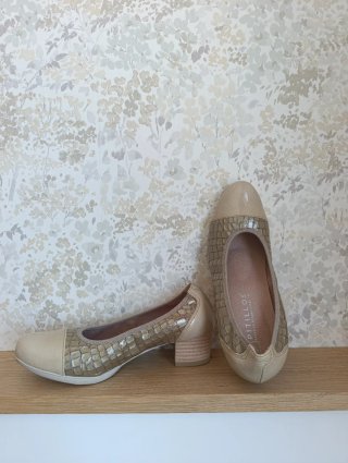 Zapatos Pitillos Beige y Dorado
