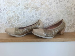 Zapatos Pitillos Beige y Dorado