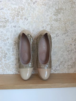 Zapatos Pitillos Beige y Dorado