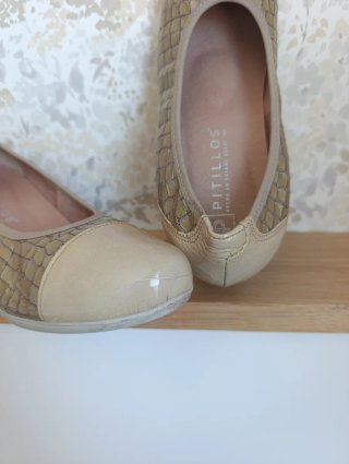 Zapatos Pitillos Beige y Dorado