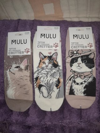 Solidaria:3 pares calcetines tobilleros gato 35-40