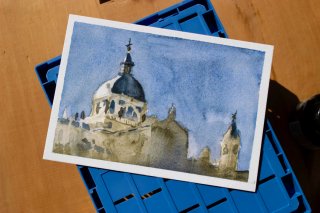 Postal Madrid Catedral Almudena Acuarela