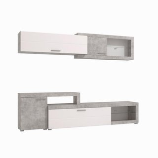 Mueble TV salón gris cemento y blanco