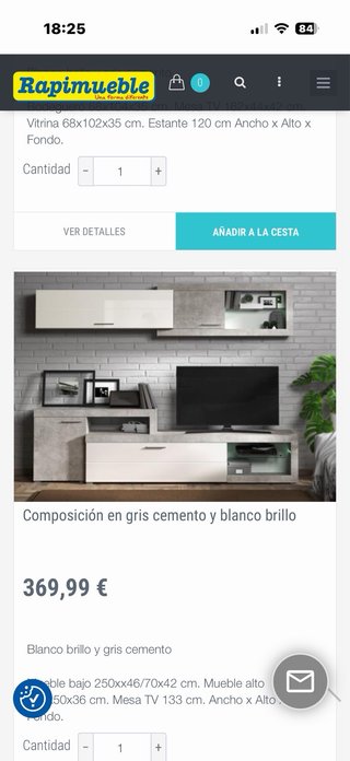 Mueble TV salón gris cemento y blanco