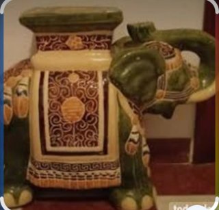 Taburete/Soporte Elefante Cerámica Verde