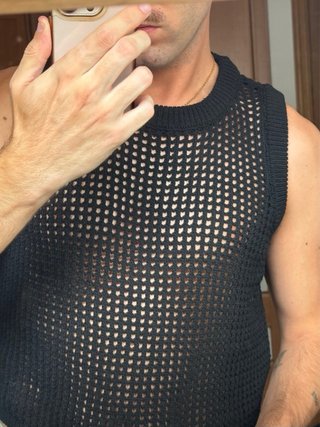 Jersey chaleco punto transparencias negro