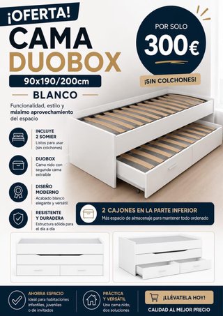 Cama Nido Duobox Blanca 90x190/200cm