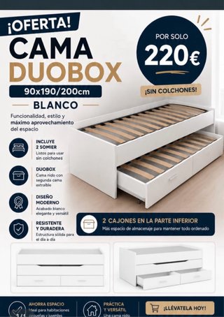 Cama Nido Duobox Blanca 90x190/200cm