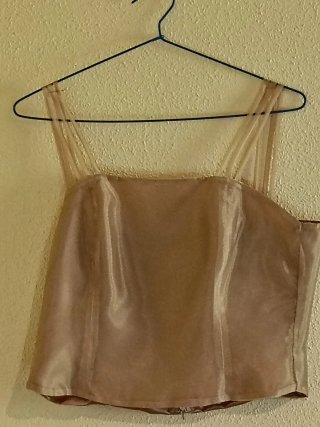Conjunto fiesta top y falda beige/dorado y chal