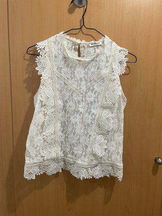 Blusa de encaje beige/blanco talla única