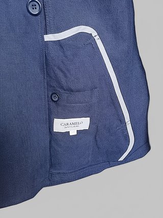 Chaqueta Caramelo Natural Lino Ligera Azul Talla L