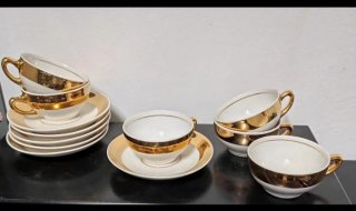 JUEGO DE TAZAS Y PLATOS CAFÉ  (12 PIEZAS) AÑOS 50