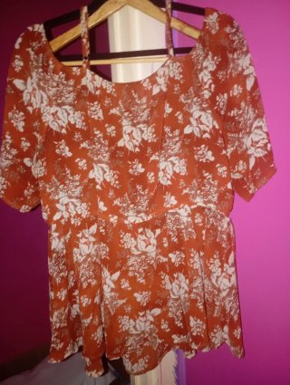 Blusa hombros descubiertos marron y blanco