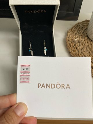 Pendientes Pandora Aro Plata Pluma Corazón turques