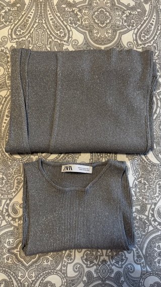 Conjunto falda y top gris plateado