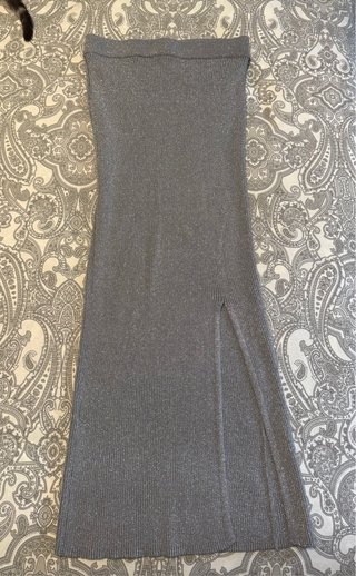 Conjunto falda y top gris plateado