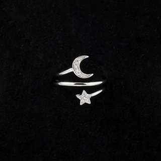 Anello Luna e Stella Argento Regolabile